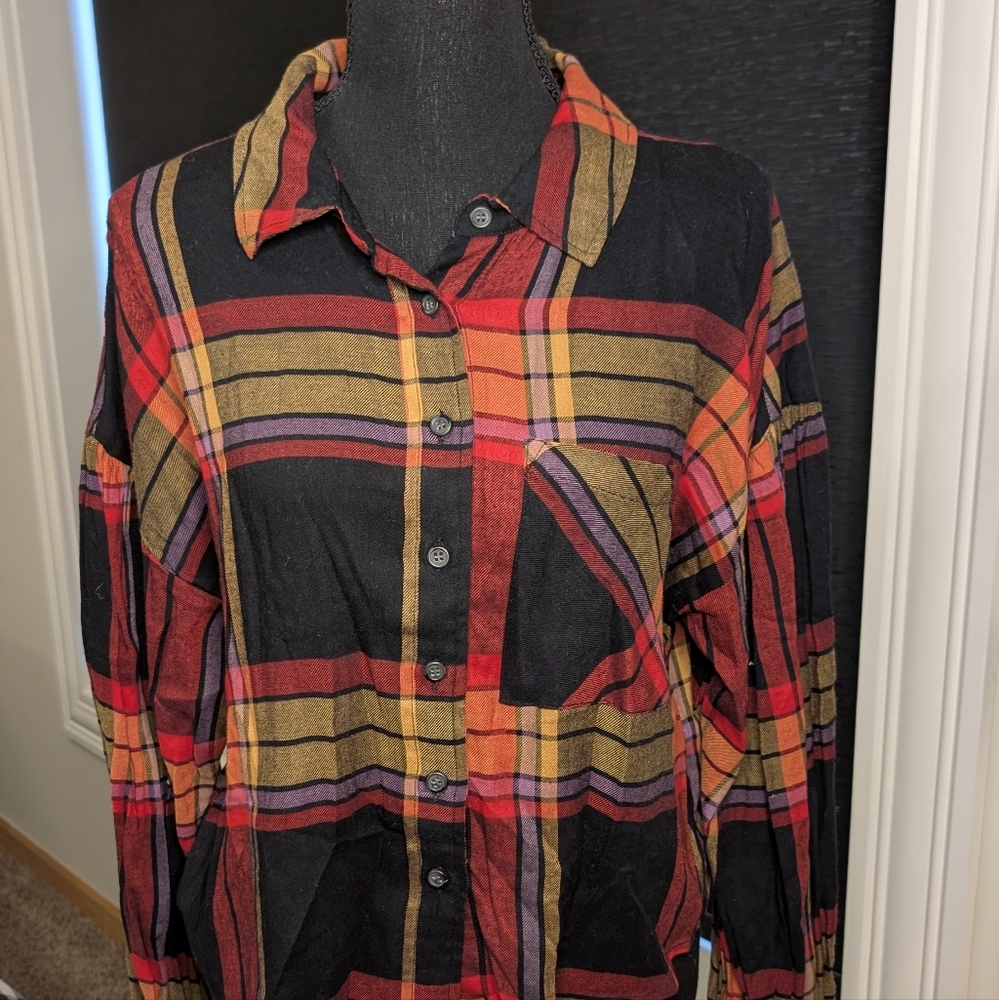 Sanctuary Anthropologie Plaid Cropped Button Down Shirt Small